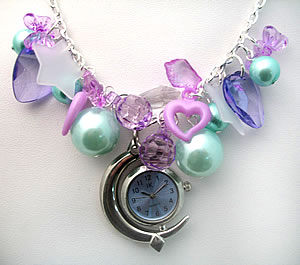 Preview of Night Time Blue and Purple Moon Clock Necklace.